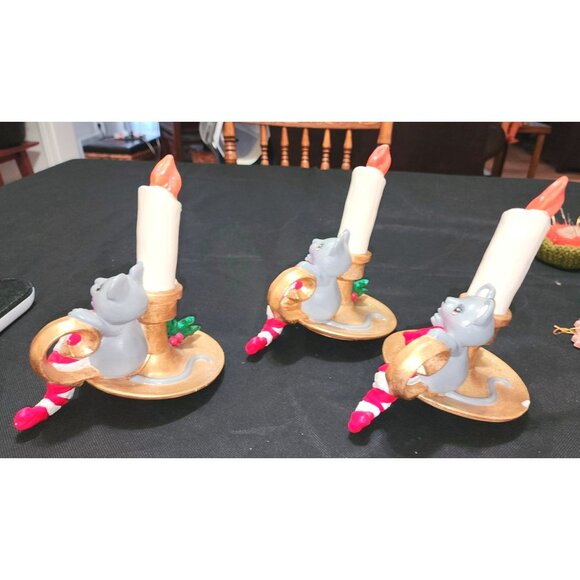 3 Vintage Mouse Stocking Holders Candy Cane Holly Christmas Decor - Picture 5 of 10